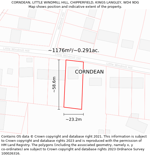 CORNDEAN, LITTLE WINDMILL HILL, CHIPPERFIELD, KINGS LANGLEY, WD4 9DG: Plot and title map