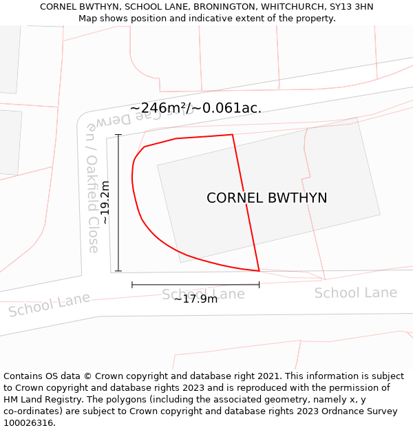 CORNEL BWTHYN, SCHOOL LANE, BRONINGTON, WHITCHURCH, SY13 3HN: Plot and title map