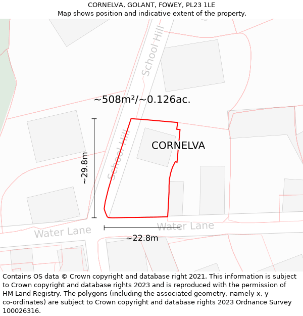 CORNELVA, GOLANT, FOWEY, PL23 1LE: Plot and title map
