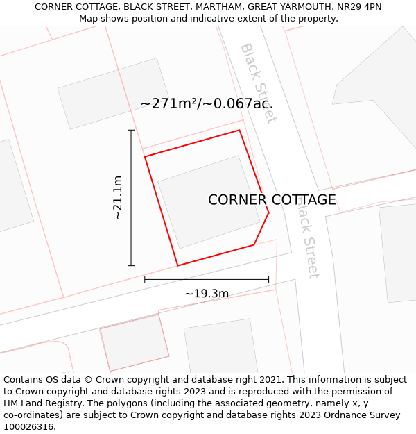 CORNER COTTAGE, BLACK STREET, MARTHAM, GREAT YARMOUTH, NR29 4PN: Plot and title map