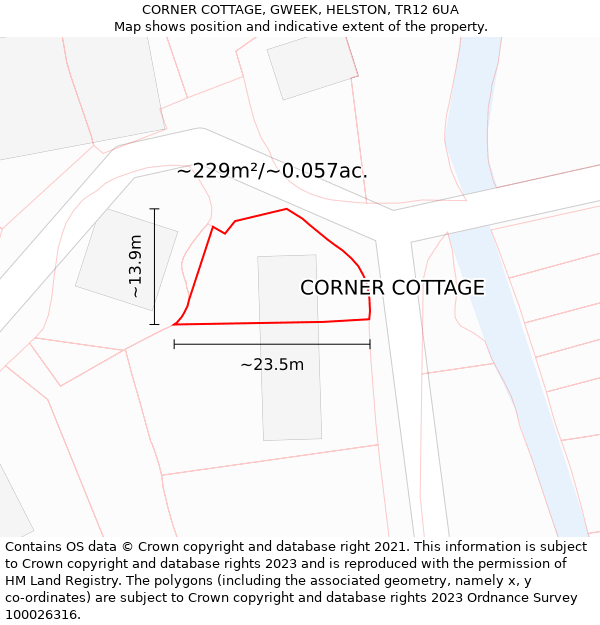 CORNER COTTAGE, GWEEK, HELSTON, TR12 6UA: Plot and title map