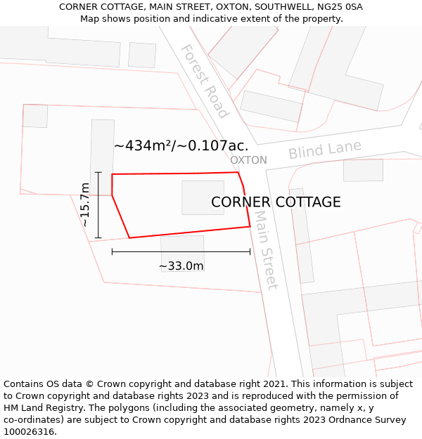 CORNER COTTAGE, MAIN STREET, OXTON, SOUTHWELL, NG25 0SA: Plot and title map