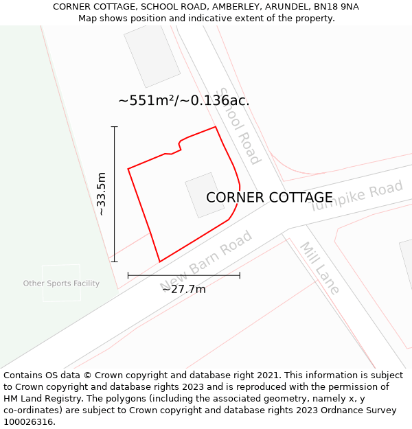 CORNER COTTAGE, SCHOOL ROAD, AMBERLEY, ARUNDEL, BN18 9NA: Plot and title map