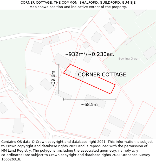 CORNER COTTAGE, THE COMMON, SHALFORD, GUILDFORD, GU4 8JE: Plot and title map