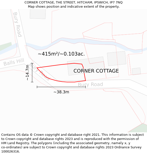 CORNER COTTAGE, THE STREET, HITCHAM, IPSWICH, IP7 7NQ: Plot and title map