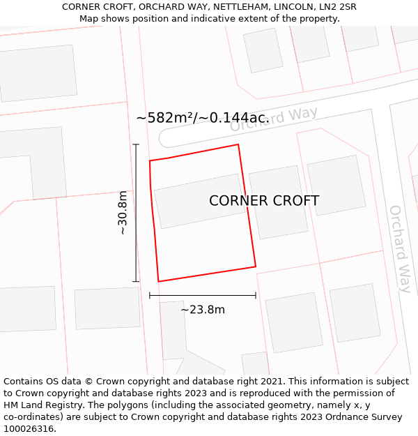 CORNER CROFT, ORCHARD WAY, NETTLEHAM, LINCOLN, LN2 2SR: Plot and title map