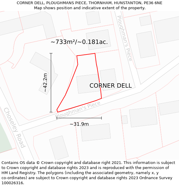 CORNER DELL, PLOUGHMANS PIECE, THORNHAM, HUNSTANTON, PE36 6NE: Plot and title map