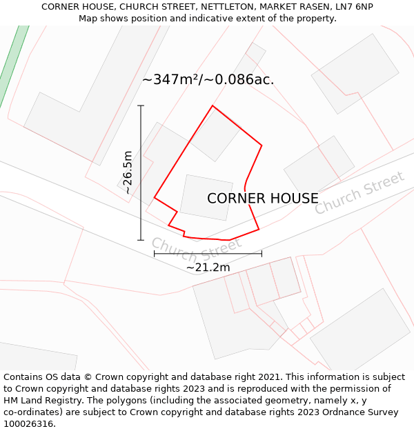 CORNER HOUSE, CHURCH STREET, NETTLETON, MARKET RASEN, LN7 6NP: Plot and title map