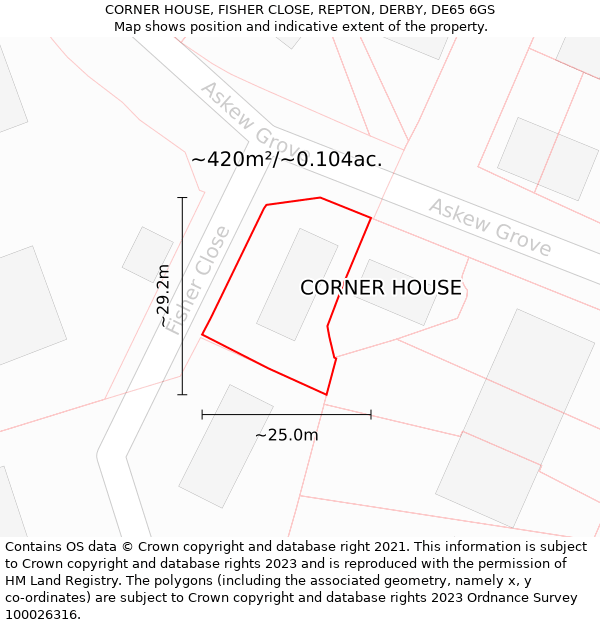 CORNER HOUSE, FISHER CLOSE, REPTON, DERBY, DE65 6GS: Plot and title map