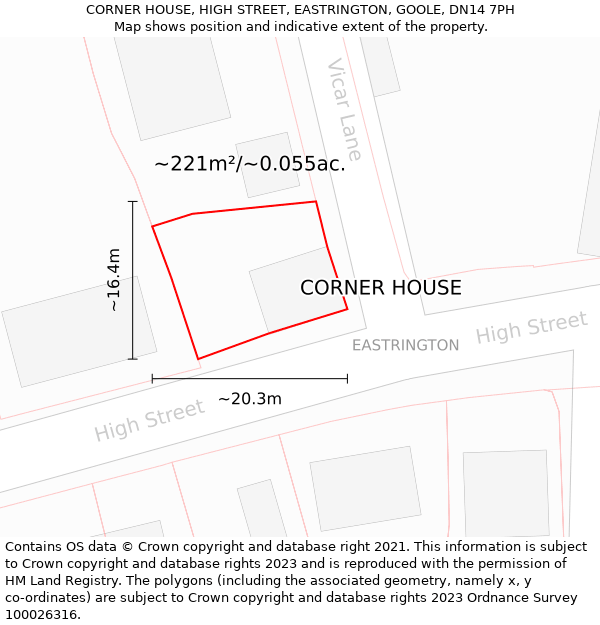 CORNER HOUSE, HIGH STREET, EASTRINGTON, GOOLE, DN14 7PH: Plot and title map