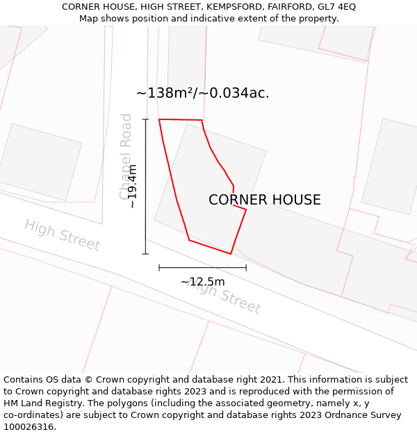 CORNER HOUSE, HIGH STREET, KEMPSFORD, FAIRFORD, GL7 4EQ: Plot and title map