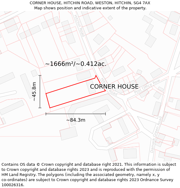 CORNER HOUSE, HITCHIN ROAD, WESTON, HITCHIN, SG4 7AX: Plot and title map