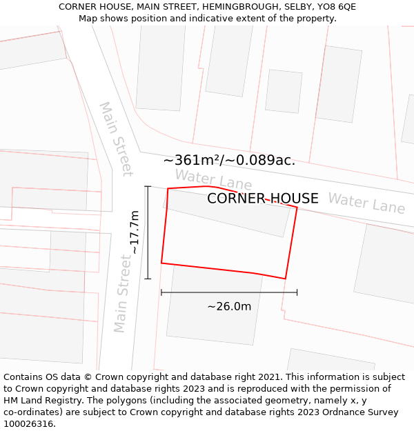 CORNER HOUSE, MAIN STREET, HEMINGBROUGH, SELBY, YO8 6QE: Plot and title map