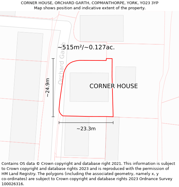 CORNER HOUSE, ORCHARD GARTH, COPMANTHORPE, YORK, YO23 3YP: Plot and title map