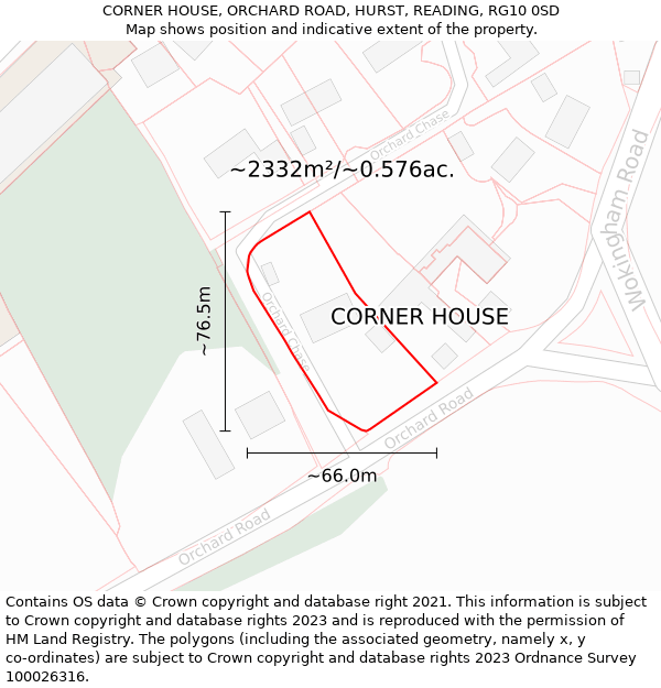 CORNER HOUSE, ORCHARD ROAD, HURST, READING, RG10 0SD: Plot and title map