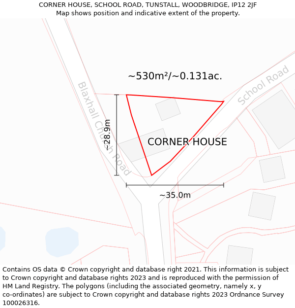 CORNER HOUSE, SCHOOL ROAD, TUNSTALL, WOODBRIDGE, IP12 2JF: Plot and title map