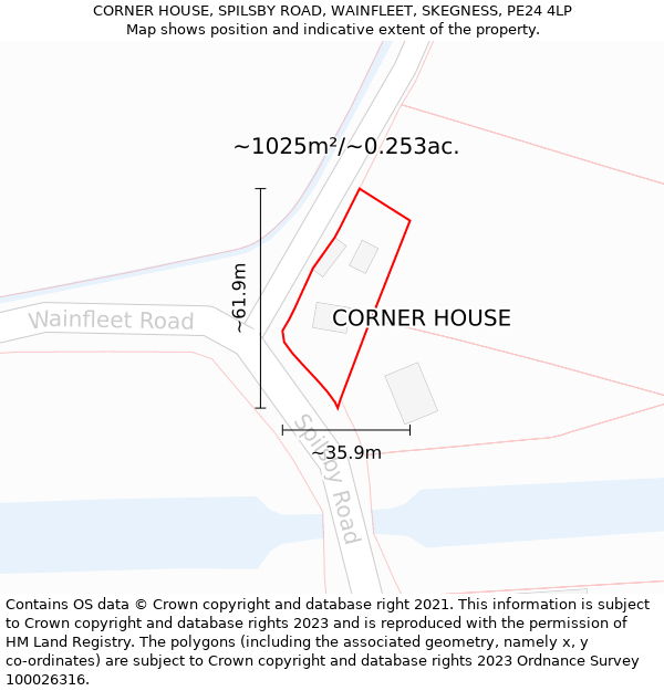 CORNER HOUSE, SPILSBY ROAD, WAINFLEET, SKEGNESS, PE24 4LP: Plot and title map