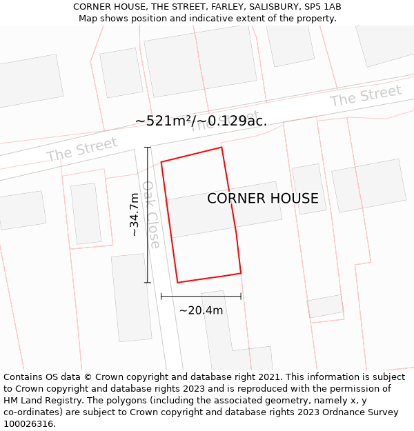 CORNER HOUSE, THE STREET, FARLEY, SALISBURY, SP5 1AB: Plot and title map