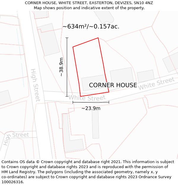 CORNER HOUSE, WHITE STREET, EASTERTON, DEVIZES, SN10 4NZ: Plot and title map