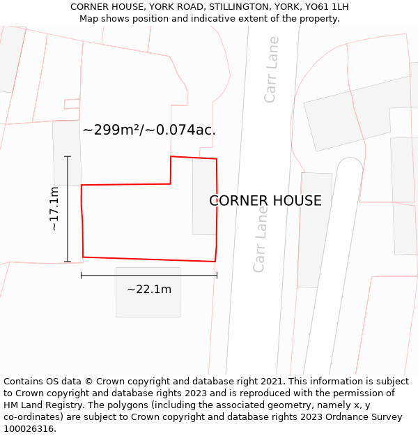 CORNER HOUSE, YORK ROAD, STILLINGTON, YORK, YO61 1LH: Plot and title map