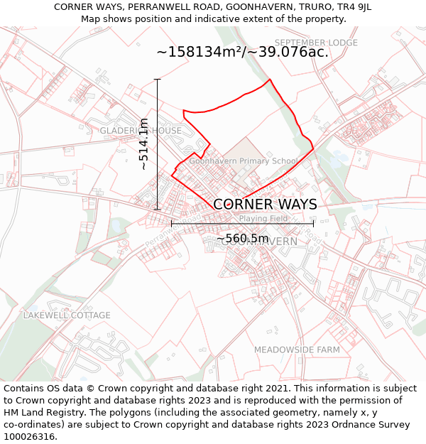 CORNER WAYS, PERRANWELL ROAD, GOONHAVERN, TRURO, TR4 9JL: Plot and title map