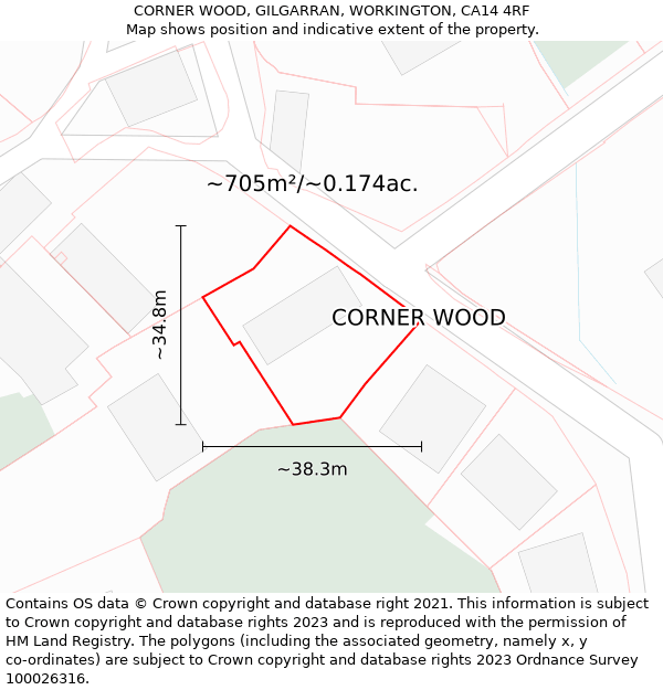 CORNER WOOD, GILGARRAN, WORKINGTON, CA14 4RF: Plot and title map