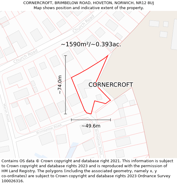 CORNERCROFT, BRIMBELOW ROAD, HOVETON, NORWICH, NR12 8UJ: Plot and title map