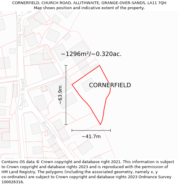 CORNERFIELD, CHURCH ROAD, ALLITHWAITE, GRANGE-OVER-SANDS, LA11 7QH: Plot and title map