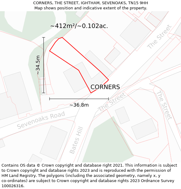 CORNERS, THE STREET, IGHTHAM, SEVENOAKS, TN15 9HH: Plot and title map