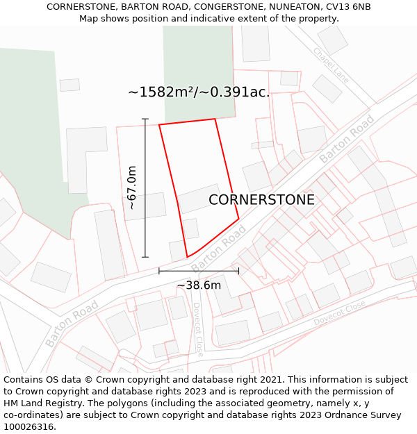 CORNERSTONE, BARTON ROAD, CONGERSTONE, NUNEATON, CV13 6NB: Plot and title map