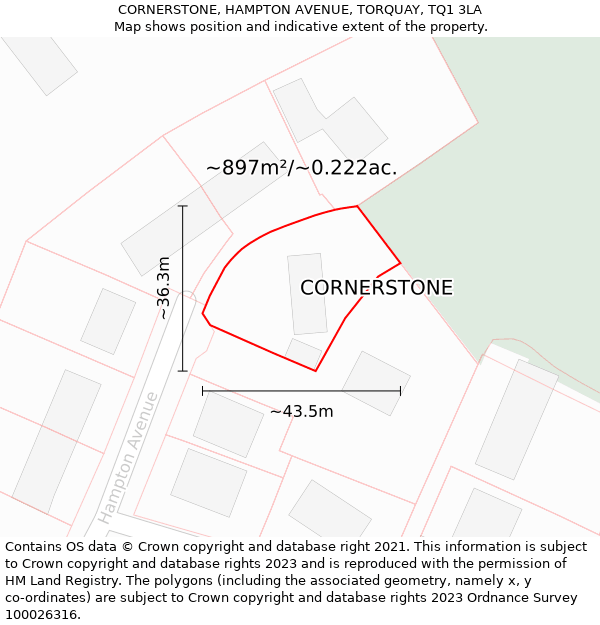 CORNERSTONE, HAMPTON AVENUE, TORQUAY, TQ1 3LA: Plot and title map