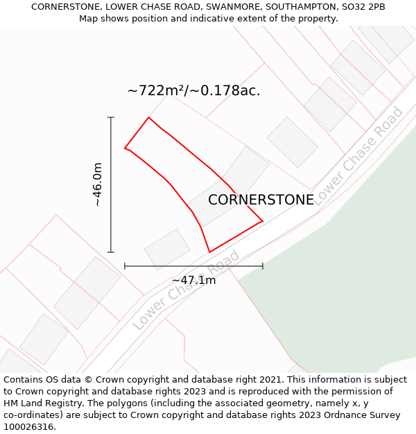 CORNERSTONE, LOWER CHASE ROAD, SWANMORE, SOUTHAMPTON, SO32 2PB: Plot and title map