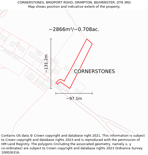 CORNERSTONES, BRIDPORT ROAD, DRIMPTON, BEAMINSTER, DT8 3RD: Plot and title map