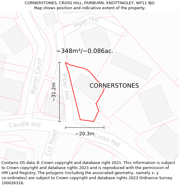 CORNERSTONES, CROSS HILL, FAIRBURN, KNOTTINGLEY, WF11 9JG: Plot and title map