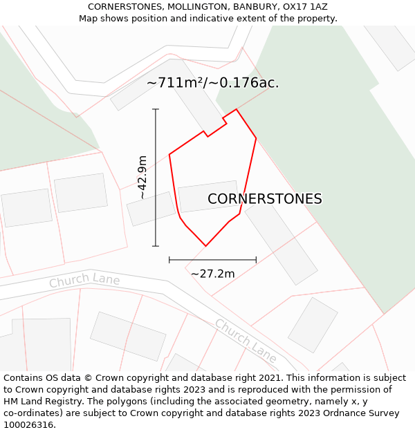 CORNERSTONES, MOLLINGTON, BANBURY, OX17 1AZ: Plot and title map