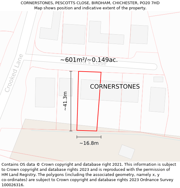 CORNERSTONES, PESCOTTS CLOSE, BIRDHAM, CHICHESTER, PO20 7HD: Plot and title map