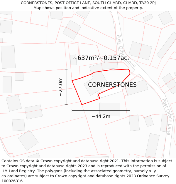 CORNERSTONES, POST OFFICE LANE, SOUTH CHARD, CHARD, TA20 2PJ: Plot and title map