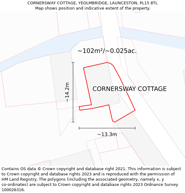 CORNERSWAY COTTAGE, YEOLMBRIDGE, LAUNCESTON, PL15 8TL: Plot and title map