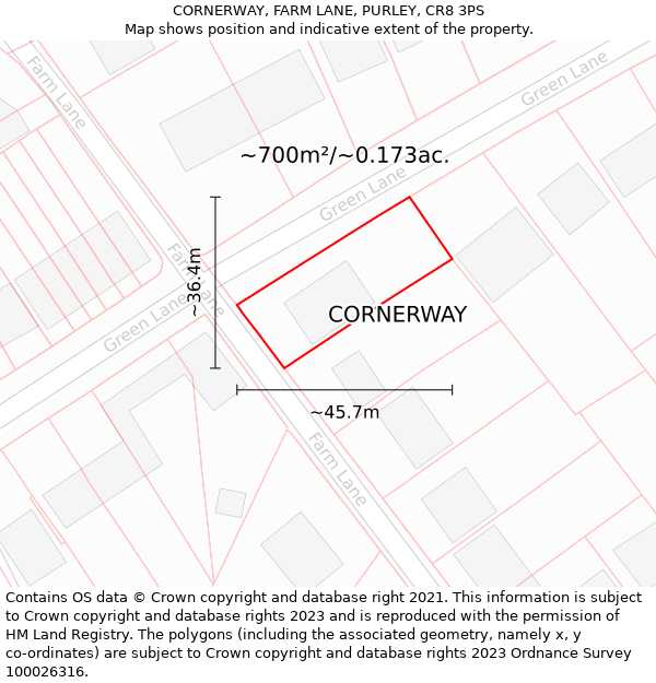 CORNERWAY, FARM LANE, PURLEY, CR8 3PS: Plot and title map