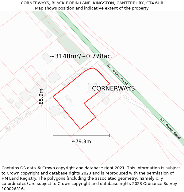 CORNERWAYS, BLACK ROBIN LANE, KINGSTON, CANTERBURY, CT4 6HR: Plot and title map