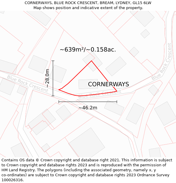 CORNERWAYS, BLUE ROCK CRESCENT, BREAM, LYDNEY, GL15 6LW: Plot and title map