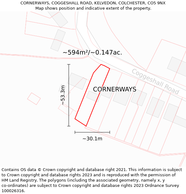 CORNERWAYS, COGGESHALL ROAD, KELVEDON, COLCHESTER, CO5 9NX: Plot and title map