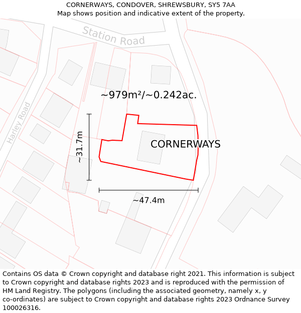 CORNERWAYS, CONDOVER, SHREWSBURY, SY5 7AA: Plot and title map