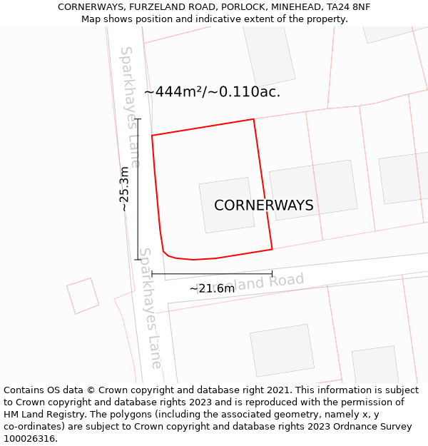 CORNERWAYS, FURZELAND ROAD, PORLOCK, MINEHEAD, TA24 8NF: Plot and title map