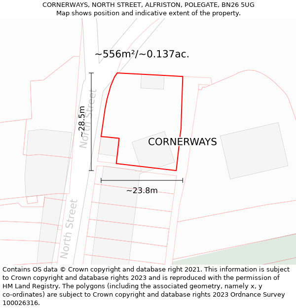 CORNERWAYS, NORTH STREET, ALFRISTON, POLEGATE, BN26 5UG: Plot and title map