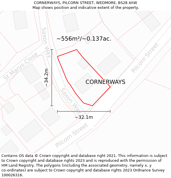 CORNERWAYS, PILCORN STREET, WEDMORE, BS28 4AW: Plot and title map