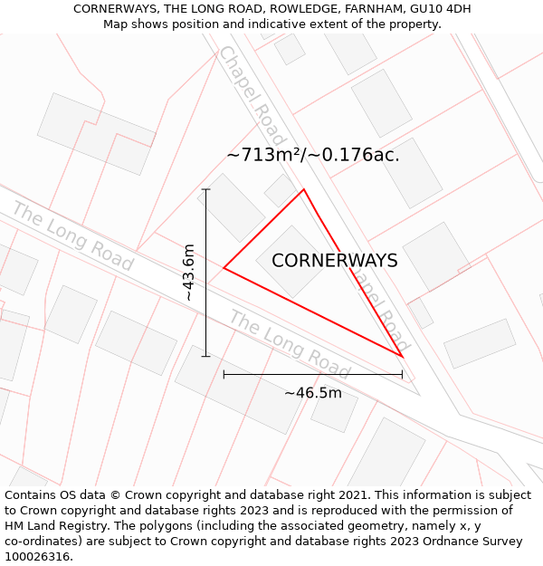 CORNERWAYS, THE LONG ROAD, ROWLEDGE, FARNHAM, GU10 4DH: Plot and title map