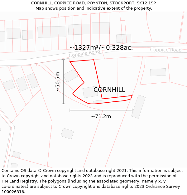CORNHILL, COPPICE ROAD, POYNTON, STOCKPORT, SK12 1SP: Plot and title map