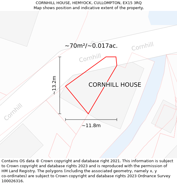 CORNHILL HOUSE, HEMYOCK, CULLOMPTON, EX15 3RQ: Plot and title map