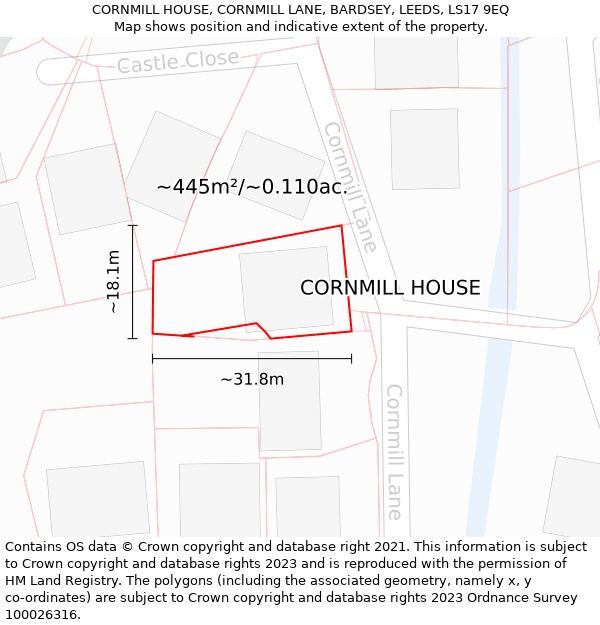 CORNMILL HOUSE, CORNMILL LANE, BARDSEY, LEEDS, LS17 9EQ: Plot and title map